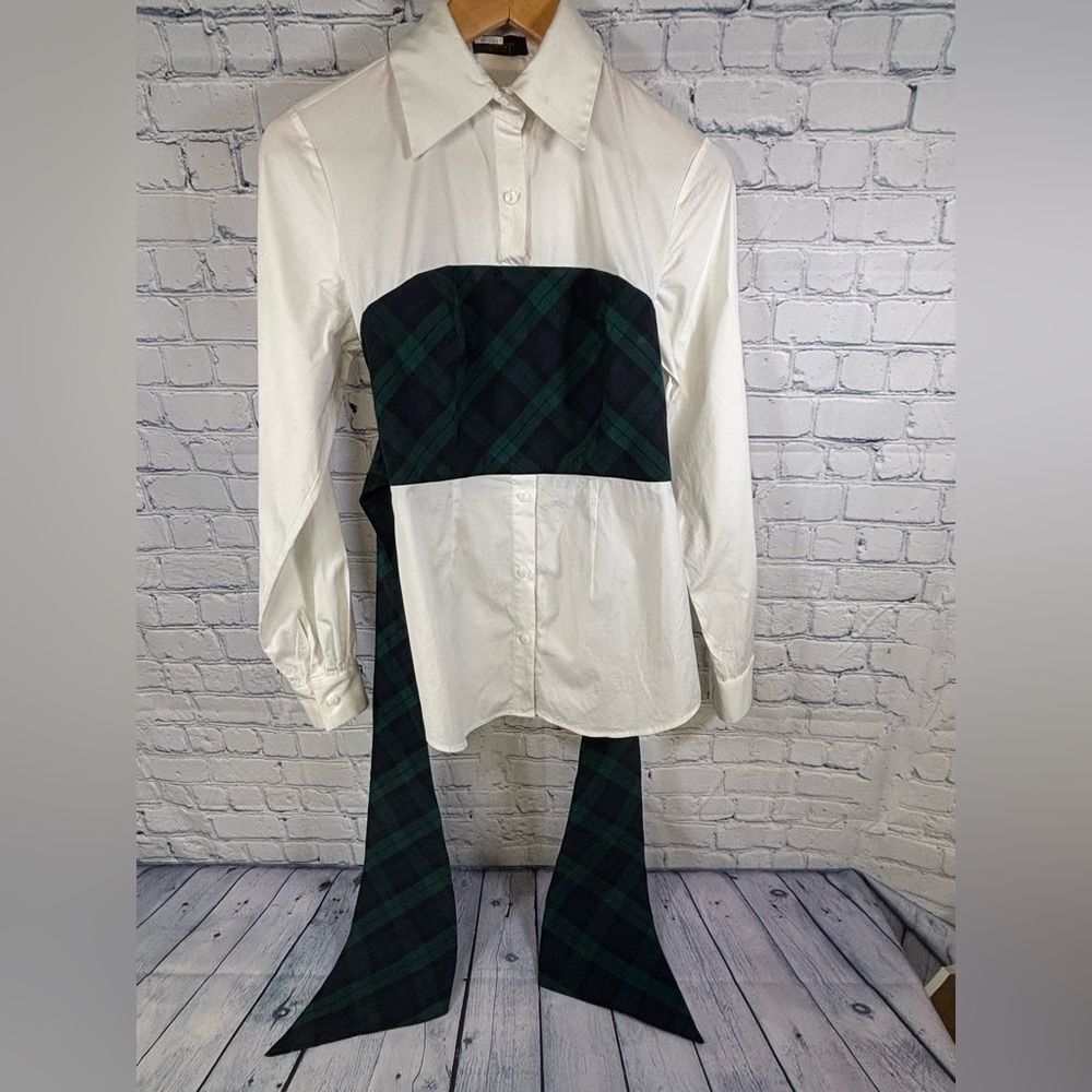 PETERSYN x Revolve Monroe Tartan Plaid Tie Back Button Up Holiday Party Shirt M